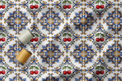 Sicilian Tile Seamless Patterns, Mediterranean Fruits Print Product Image 2