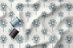 Blue Daisy Seamless Patterns, Boho Botanical Digital Paper Product Image 2