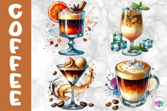 Coffee Cocktails Clipart, Watercolor Coffee Glasses PNG Product Image 1