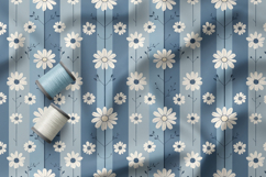 Blue Daisy Seamless Patterns, Boho Botanical Digital Paper Product Image 4