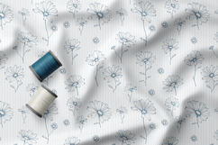 Blue Daisy Seamless Patterns, Boho Botanical Digital Paper Product Image 5