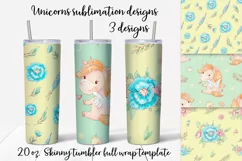 Unicorns sublimation design. Skinny tumbler wrap design. Product Image 1