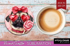 Pug Valentine Round Coaster Valentines Day Coaster PNG Product Image 1