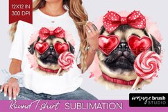 Pug Valentine Round Tshirt Background Valentines Day PNG Product Image 1