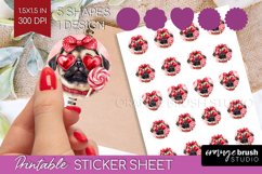 Pug Valentine Round Sticker Valentines Day Printable Sticker Product Image 1
