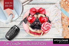 Pug Valentine Car Coaster Valentines Day Coaster PNG Product Image 1