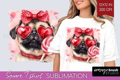 Pug Valentine Square Tshirt Background Valentines Day PNG Product Image 1