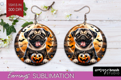 Pug Dog Round Earrings Halloween PNG Sublimation Product Image 1