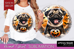 Pug Dog Round Tshirt Background Halloween PNG Sublimation Product Image 1