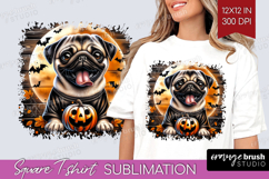Pug Dog Square Tshirt Background Halloween PNG Sublimation Product Image 1