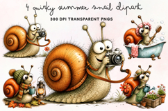 Quirky Summer Snail Clipart PNG Product Image 1