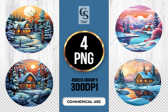 Snowy Cabin Landscape clipart sublimation png Product Image 1