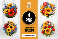 Sunflower Poppy Bouquet clipart sublimation png Product Image 1