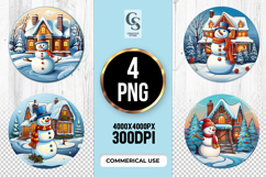 Snowman Cabin Scene clipart sublimation png Product Image 1