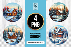 Snowy Forest Cottage clipart sublimation png Product Image 1