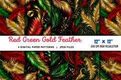 Red Green Gold Feather Patterns JPG Product Image 1
