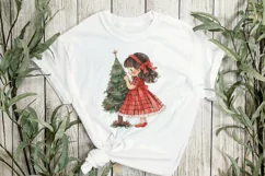 Red Plaid Christmas Little Girl Clipart Product Image 3