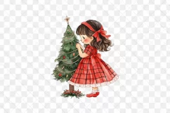 Red Plaid Christmas Little Girl Clipart Product Image 2