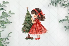 Red Plaid Christmas Little Girl Clipart Product Image 1
