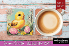 Retro Easter Square Coaster - Easter Coaster PNG Sublimation Product Image 1