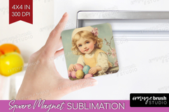 Retro Easter Magnet Sublimation - Easter Square Magnet PNG Product Image 1