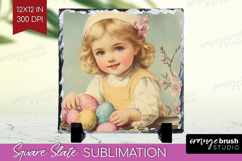 Retro Easter Slate PNG - Easter Square Slate Sublimation Product Image 1