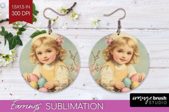 Retro Easter Round Earrings - Easter PNG Sublimation Product Image 1