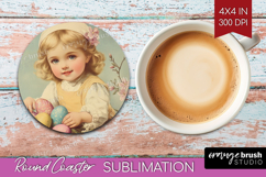 Retro Easter Round Coaster - Easter Coaster PNG Sublimation Product Image 1