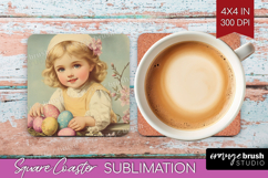 Retro Easter Square Coaster - Easter Coaster PNG Sublimation Product Image 1