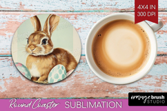 Retro Easter Round Coaster - Easter Coaster PNG Sublimation Product Image 1