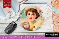 Retro Easter Car Coaster - Easter Coaster PNG Sublimation Product Image 1