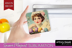 Retro Easter Magnet Sublimation - Easter Square Magnet PNG Product Image 1