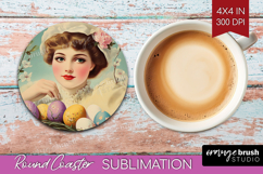 Retro Easter Round Coaster - Easter Coaster PNG Sublimation Product Image 1