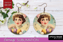 Retro Easter Round Earrings - Easter PNG Sublimation Product Image 1