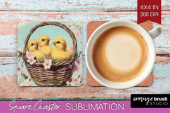 Retro Easter Square Coaster - Easter Coaster PNG Sublimation Product Image 1