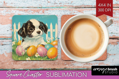 Retro Easter Square Coaster - Easter Coaster PNG Sublimation Product Image 1