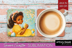 Retro Easter Square Coaster - Easter Coaster PNG Sublimation Product Image 1