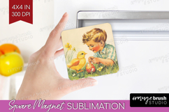 Retro Easter Magnet Sublimation - Easter Square Magnet PNG Product Image 1