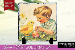 Retro Easter Slate PNG - Easter Square Slate Sublimation Product Image 1
