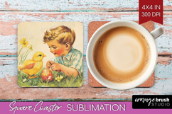 Retro Easter Square Coaster - Easter Coaster PNG Sublimation Product Image 1