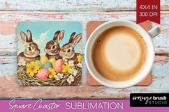 Retro Easter Square Coaster - Easter Coaster PNG Sublimation Product Image 1