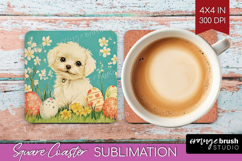 Retro Easter Square Coaster - Easter Coaster PNG Sublimation Product Image 1