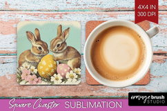 Retro Easter Square Coaster - Easter Coaster PNG Sublimation Product Image 1