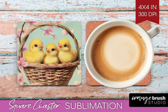 Retro Easter Square Coaster - Easter Coaster PNG Sublimation Product Image 1