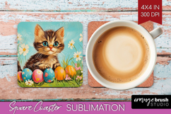 Retro Easter Square Coaster - Easter Coaster PNG Sublimation Product Image 1