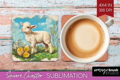 Retro Easter Square Coaster - Easter Coaster PNG Sublimation Product Image 1