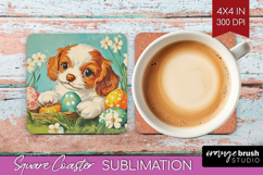 Retro Easter Square Coaster - Easter Coaster PNG Sublimation Product Image 1
