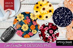 Retro Flowers Car Coaster - Floral Coaster PNG Sublimation Product Image 1
