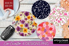 Retro Flowers Car Coaster - Floral Coaster PNG Sublimation Product Image 1