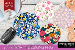 Retro Flowers Car Coaster - Floral Coaster PNG Sublimation Product Image 1